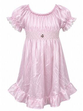 VTG Candlesticks Nightgown 2T Pink Satin Lace Cottagecore Prairie Union Made USA